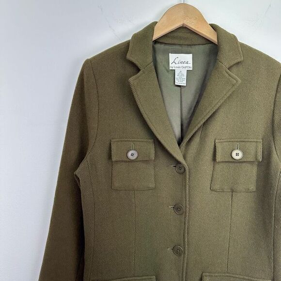 Linea by Louis Dell’ Olio Women’s Wool Blend Utilitarian Military Green Longline - Picture 6 of 6